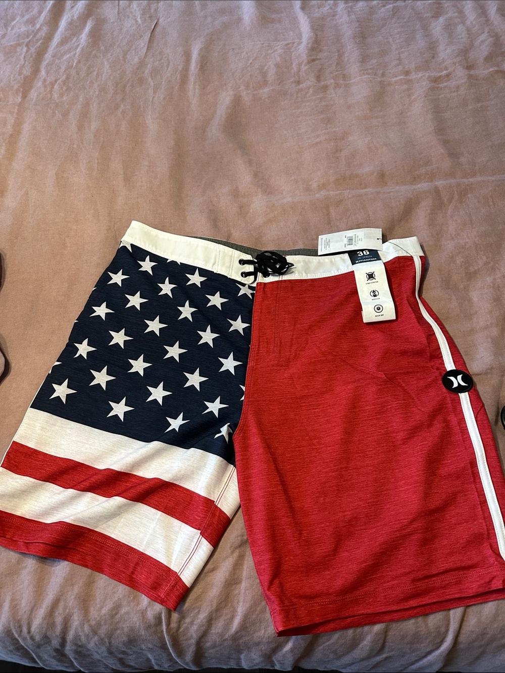 Hurley Men’s Red and Blue American Flag Athletic Boardshorts